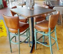 3 x Restaurant Poser Bar Tables With Cast Iron Bases and Inlaid Wooden Tops - Dimensions: H112 x W90