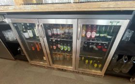 1 x Gamko Triple Door Backbar Bottle Cooler - Stainless Steel Finish - Approx RRP £2,600