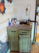 1 x Dumbwaiter Service Station With Distressed Finish, Stone Paving Slab Worktop and Swan Neck Lamp