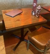 4 x Square Restaurant Tables With Cast Iron Bases and Pine Wooden Tops - Dimensions: H77 x W90 x D90
