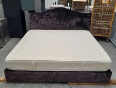 1 x Large Purple Velvet Emperor Size Bed With Dupont Mattress - Ref: CNT478/CNT253 - CL845 - NO