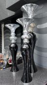 3 x Beautiful Black Glass And Silver Candleholders