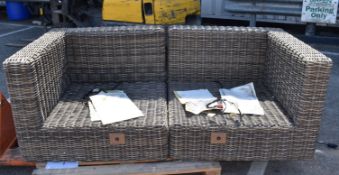 1 x Rattan Garden Furniture Sofa With Heated Seat Pads & Protector Cover - Cushions Not Included