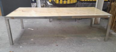 1 x Marble Topped Dining Table With Metal Base - Approx: 250cm (l) x 100cm (w) x 75cm (h) - Ref: