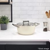 1 x SMEG 50s-Style Casserole Pan with Lid in Matte Cream (24cm) - Original Price £169.95