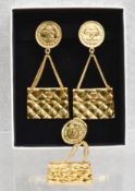 Genuine Pair Of 1996 CHANEL Clip-on Quilted Handbag Earrings, and Matching Brooch, Boxed