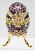 1 x Decorative Faberge-Style Clockwork Musical Enameled Egg, In Purple - Ref: CNT733/WH2/C23 - CL845