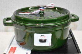 1 x STAUB Round Cast Iron Casserole Dish (24cm), In Green - Original Price £220.00