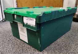 20 x Robust Compact Green Plastic Stackable Secure Storage Boxes With Attached Hinged Lids -
