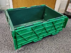 20 x Robust Compact Green Plastic Stackable Secure Storage Boxes With Attached Hinged Lids -