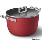 1 x SMEG Red Non-Stick Casserole Dish With Lid - 26Cm - Original RRP £179.00