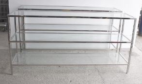 A Pair Of 1.9-Metre Eichholtz-style Steel Framed 2-Tier Tempered Glass Display Units - Ex-Showroom