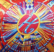 1 x HERMES Silk Scarf Pillow With Ceintures Et Liens Belt and Native Indian Beading Motif 42x42cm