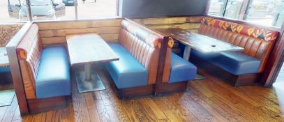 1 x Collection of Commercial Restaurant Seating Benches With Blue Faux Leather Seats & Ribbed Backs