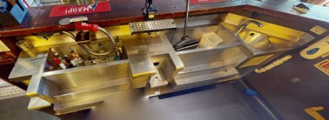 1 x Stainless Steel Back Bar Prep Unit With Ice Wells, Bottle Speed Rails and Handwash Basin