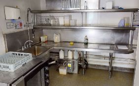 1 x Stainless Steel Corner Wash Stand Unit For Passthrough Dishwashers With Grease Trap