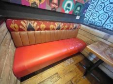 1 x Commercial Restaurant Seating Bench - Red Faux Leather Seat and Ribbed Back - Approx 180cm Wide