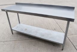 1 x Vogue Stainless Steel Prep Table With Upstand and Undershelf - Dimensions: H90 x W180 x D60 cms