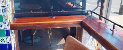 1 x Wall Mounted Corner Bar Bench With Section of Metal Railing - Mahogany Finish