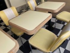 3 x Restaurant Table With a Soft Lemon Finish, Light Wood Surround and Floor Mounted Pedestals -