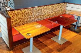 1 x Commercial Restaurant Seating Bench Featuring Red Faux Leather Seats and Floral Fabric Back Rest