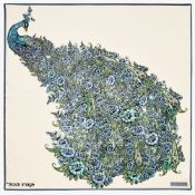 1 x ASPINAL OF LONDON Ivory Floral Peacock Print Silk Scarf - Boxed - Original RRP £150 - Ref:
