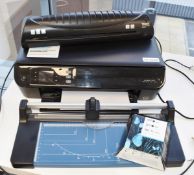 1 x HP Envy 4502 Multifunction Printer, Spare Ink Pack, Paper Cutter and Texet LMA3-V A3 Laminator
