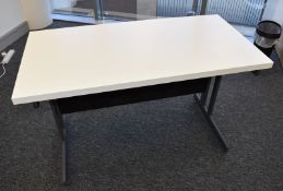 1 x Contemporary Office Workstation Desk - White Finish With Cantilever Base and Privacy Panel