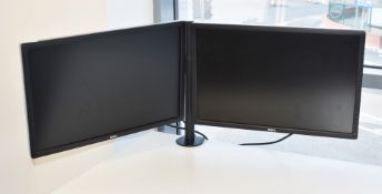 2 x Dell 24 Inch UltraSharp Full HD LED Monitors With Desk Mounted Adjustable Twin Stand, Power