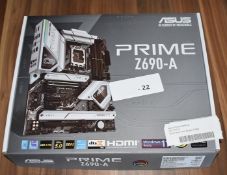 1 x Asus Prime Z690-A 12th Gen Intel LGA1700 Motherboard - Features PCIe 5.0, DDR5, Aura Sync