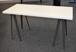 1 x Contemporary Office Trestle Desk - White Finish With Grey Legs - Size: H72 x W140 x D60 cms