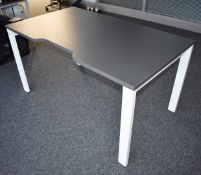 1 x Contemporary Office Workstation Desk With a Dark Grey Contoured Laminate Top and White Metal