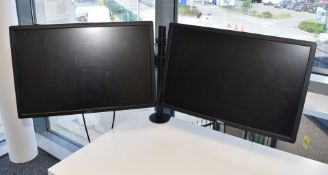 2 x Dell 24 Inch UltraSharp Full HD LED Monitors With Desk Mounted Adjustable Twin Stand, Power