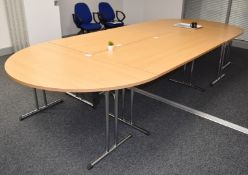 1 x Office Boardroom Meeting Table - Includes 5 x Beech Tables With Chrome Folding Legs - Size of