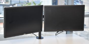 2 x Dell 24 Inch UltraSharp Full HD LED Monitors With Desk Mounted Adjustable Twin Stand, Power