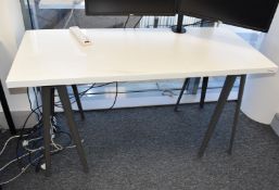 1 x Contemporary Office Trestle Desk - White Finish With Grey Legs - Size: H72 x W140 x D60 cms