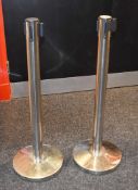 2 x Crowd Control Queue Barriers With Rectractable Belts - Chrome Finish - Approx Height 95 cms