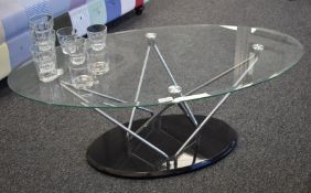 1 x Glass Coffee Table With Abstract Chrome Base and Floor Standing Lamp - Width 120cms