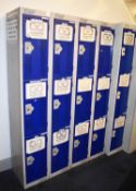 7 x Upright Staff Locker Units - Each Locker Includes 3 x Compartments - Grey/Blue Finish With