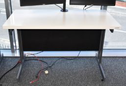 1 x Contemporary Office Workstation Desk - White Finish With Cantilever Base and Privacy Panel