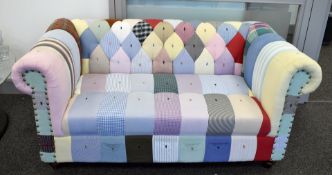 1 x Chesterfield Style Bespoke Studded Sofa Upholstered in Ralph Lauren Stitched Fabrics