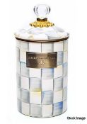 1 x MACKENZIE CHILDS Sterling Check Enamel Canister - Large - Original RRP £150 - Ref: 7145211/