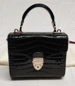 1 x ASPINAL OF LONDON Mayfair Micro Deep Shine Small Croc Bag In Black - Boxed - Original RRP £495 -