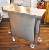 1 x Stainless Steel Prep Table With Solid Sides and Castor Wheels - Dimensions: H90 x W40 x D90