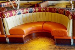 1 x Commercial C Shaped Restaurant Seating Booth With Faux Leather Orange Seat Pads and Ribbed Backs