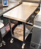 1 x Stainless Steel Prep Table With Castor Wheels - Dimensions: H90 x W50 x D90 cms