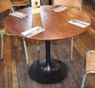 1 x Round 90cm Dining Table With Black Tulip Base and Brown Wooden Top