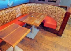 1 x Commercial J Shaped Restaurant Seating Bench - Blue Faux Leather Seats and Floral Upholstery