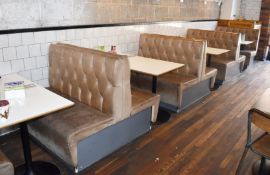 1 x Collection of Restaurant Seating Benches With Brown Leather Upholstery and Studded Backs