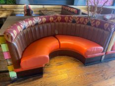 1 x Commercial C Shaped Restaurant Seating Booth With Faux Leather Orange Seat Pads and Ribbed Backs